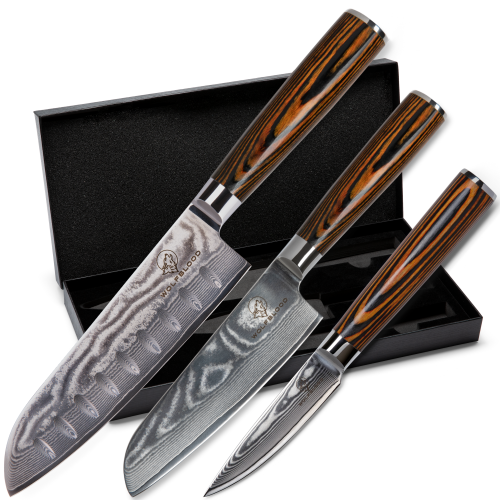 Tietelbild Damastmesser Set Santoku-Damastmesser Damast-Santokumesser Messerset 2
